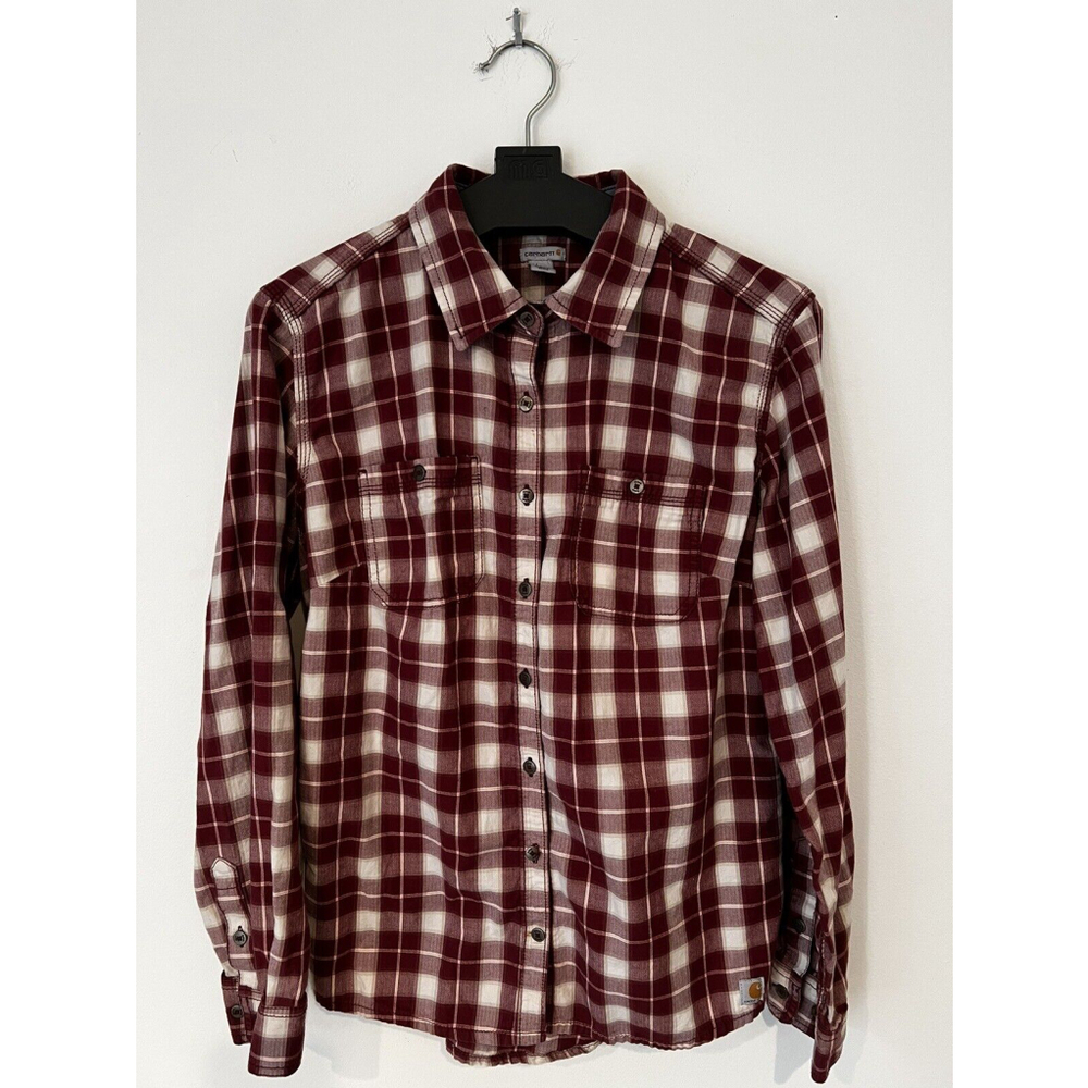Carhartt Shirt Girls Medium Long Sleeve Button Front Plaid 8-10 Casual Pockets